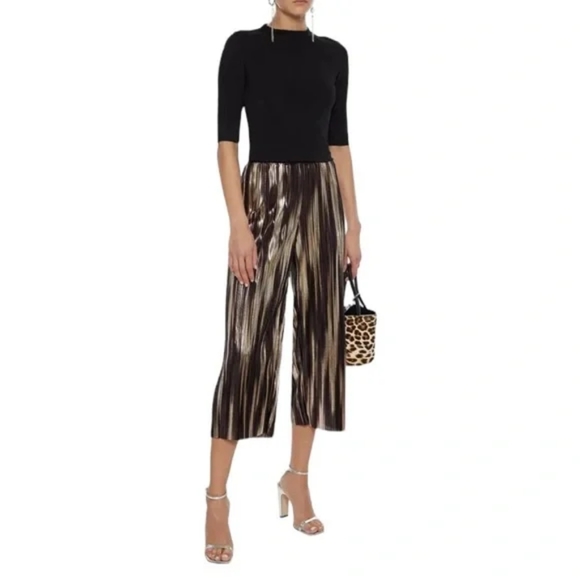 Alice + Olivia Pants - Alice + Olivia Elba Striped Metallic Wide Leg Cropped Pants